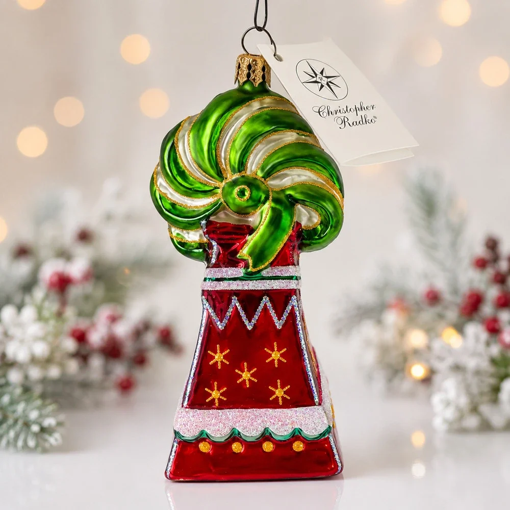 Christopher Radko Ribbon Ring Ding Glass Ornament 2001 Poland NWT Tag & Box